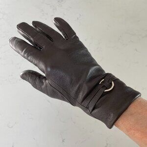 Jessica Leather Acrylic Lined Outdoor Gloves w Silver Embellishment Sz OS NWOT